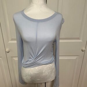 Aerie Blue Asymmetrical Fitted Long Sleeve Blouse